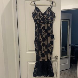 Elegant Navy Lace Floral Dress